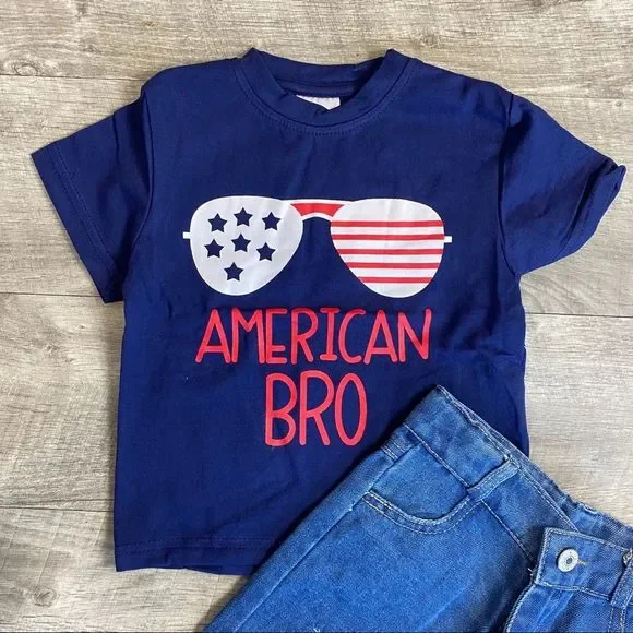 Boys American Bro Tee and Capri Patriotic Outfit - Picture 2 of 3